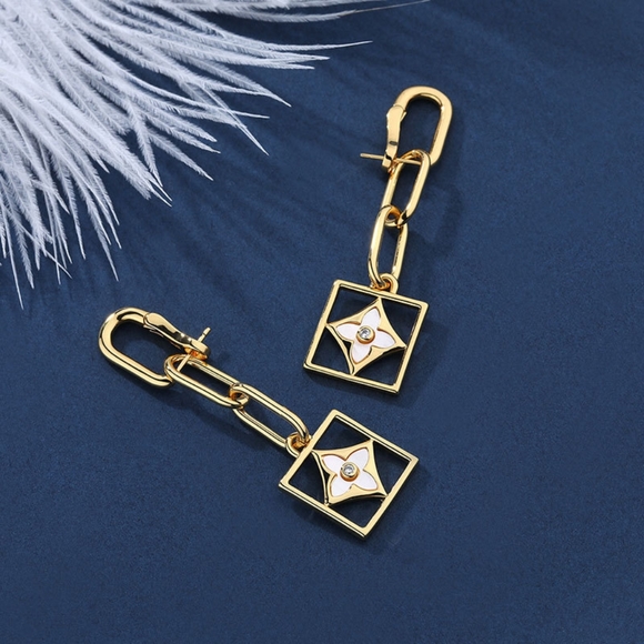 Four-leaf clover 18k vintage long earrings - Picture 2 of 4